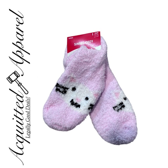 Kmart Ladies 1 Pair Single Fuzzy Cozy Footies Pink Sheep - Picture 1 of 6